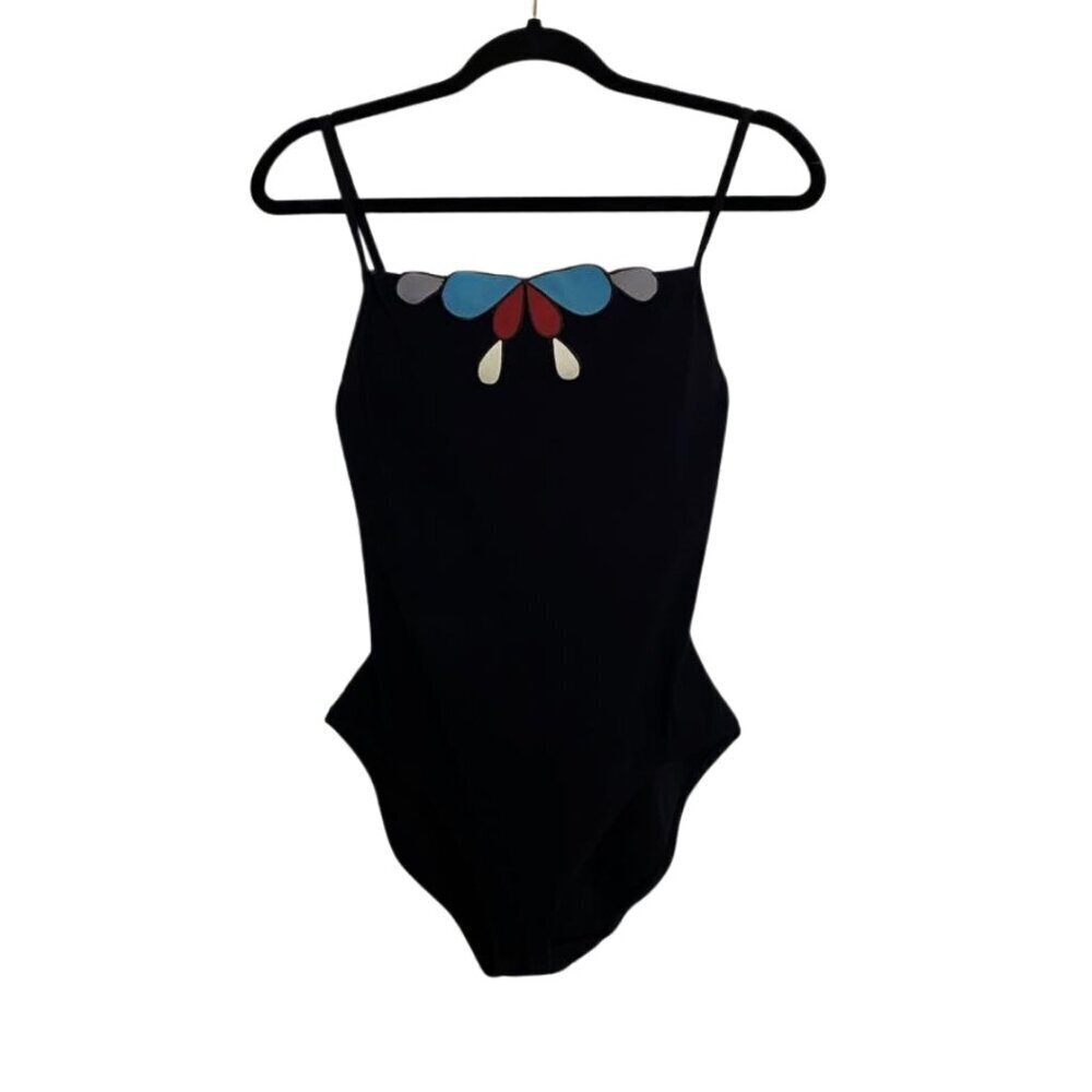 Calvin Klein Swimwear Black One Piece With Colorful Petal Neckline Trim